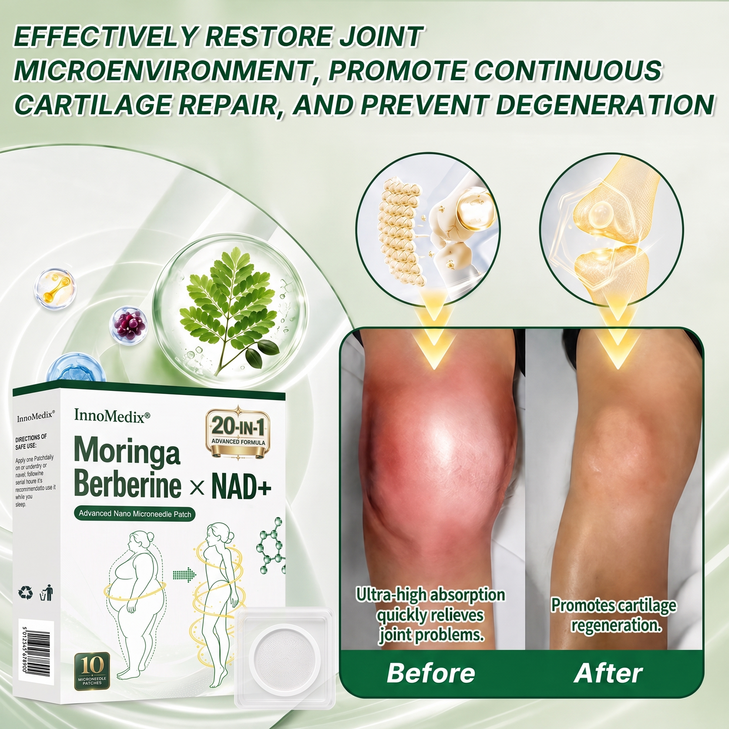 InnoMedix® Moringa · Berberine × NAD+ 20-IN-1 Advanced Nano Microneedle Patch