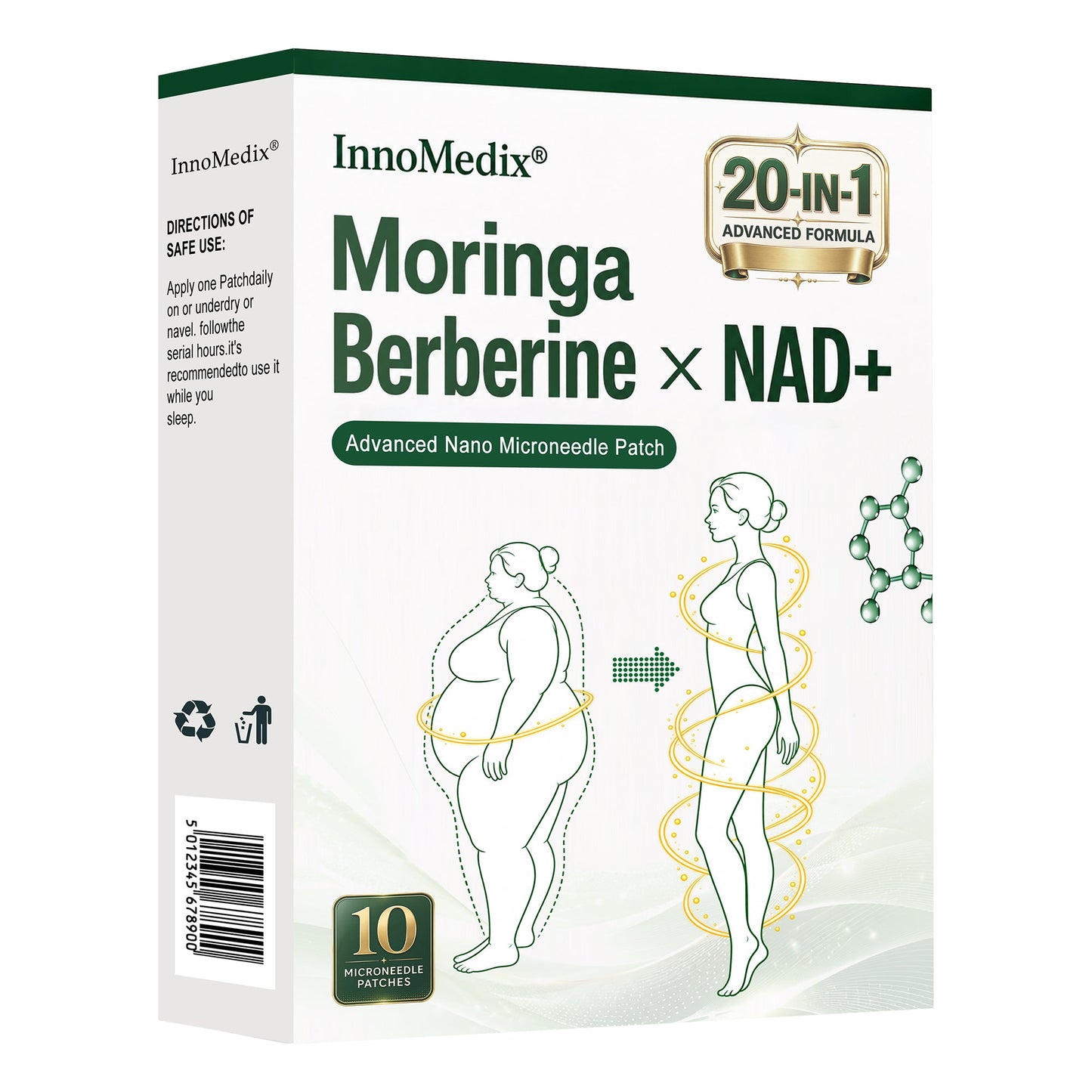 InnoMedix® Moringa · Berberine × NAD+ 20-IN-1 Advanced Nano Microneedle Patch