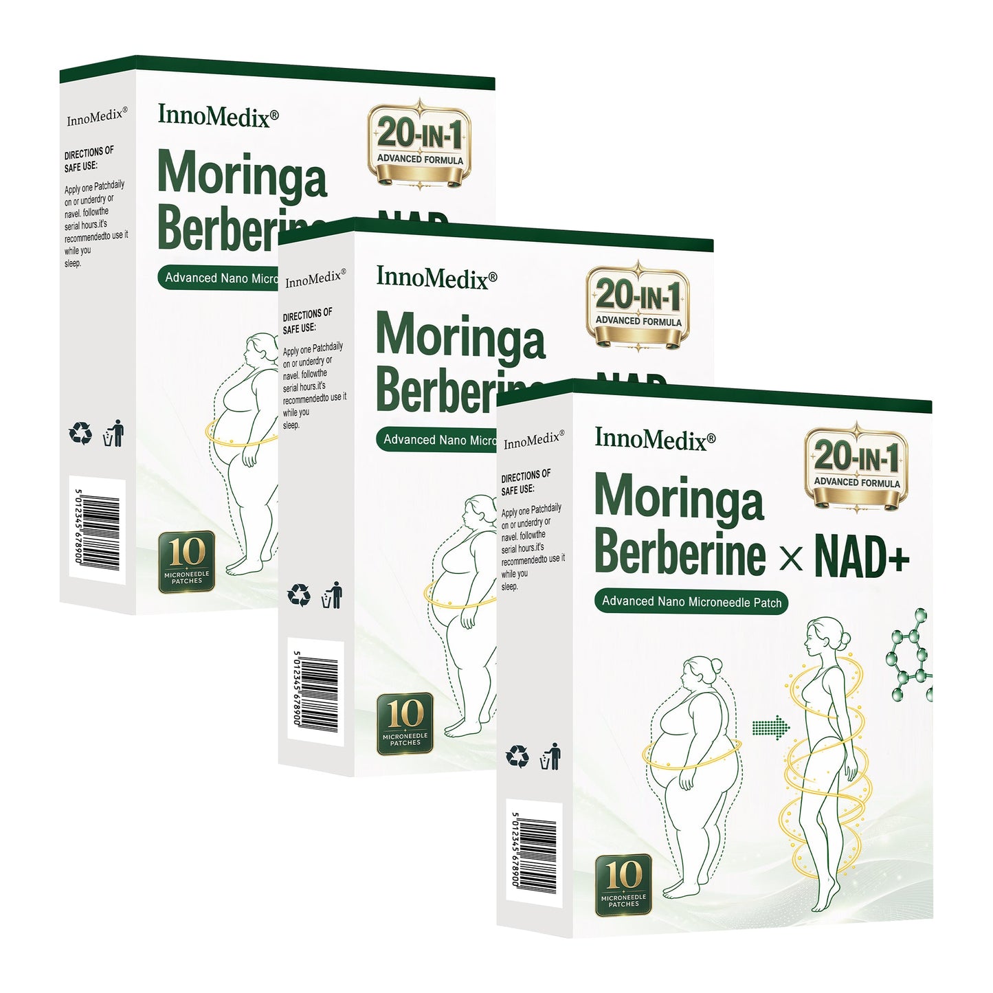 InnoMedix® Moringa · Berberine × NAD+ 20-IN-1 Advanced Nano Microneedle Patch