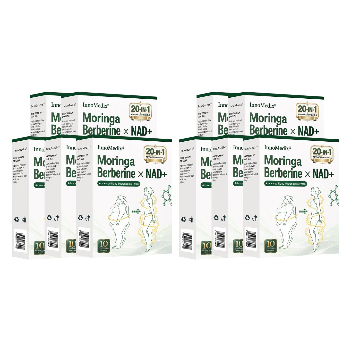 InnoMedix® Moringa · Berberine × NAD+ 20-IN-1 Advanced Nano Microneedle Patch